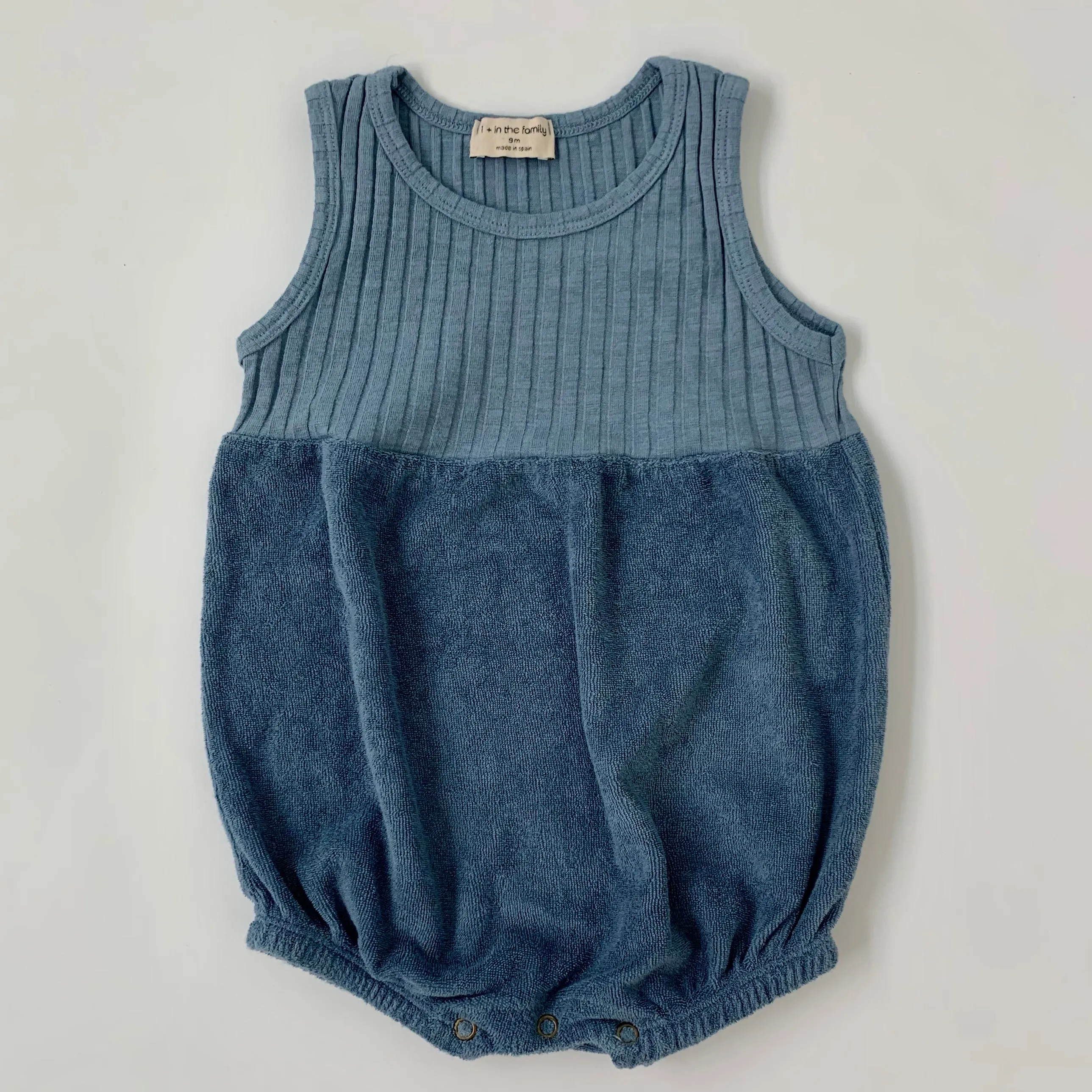 1+ In The Family Blue Towelling Romper: 9 Months