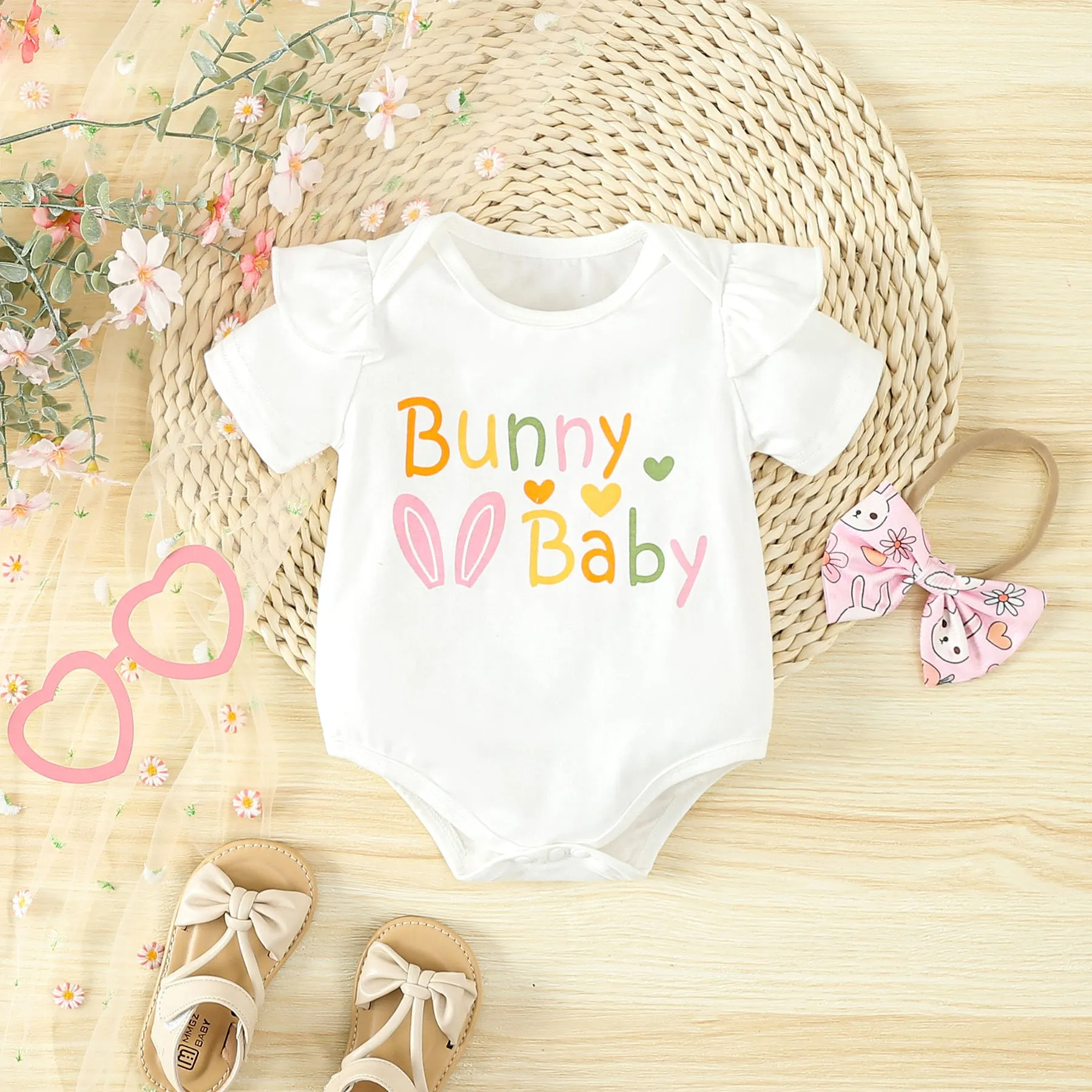 2 Pieces Set Baby Girls Easter Letters Rompers Animals And Cartoon Shorts Wholesale 24030174