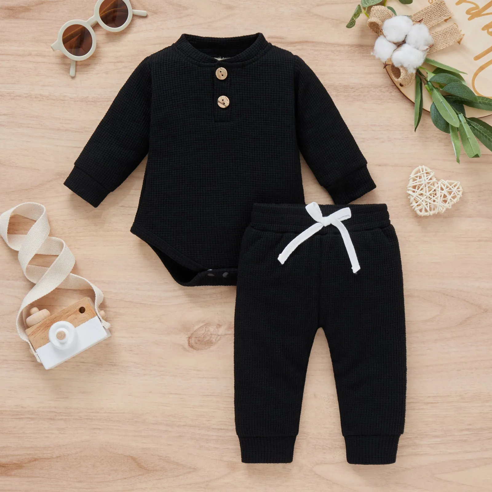 2 Pieces Set Baby Kid Girls Boys Solid Color Rompers And Pants Wholesale 23113008