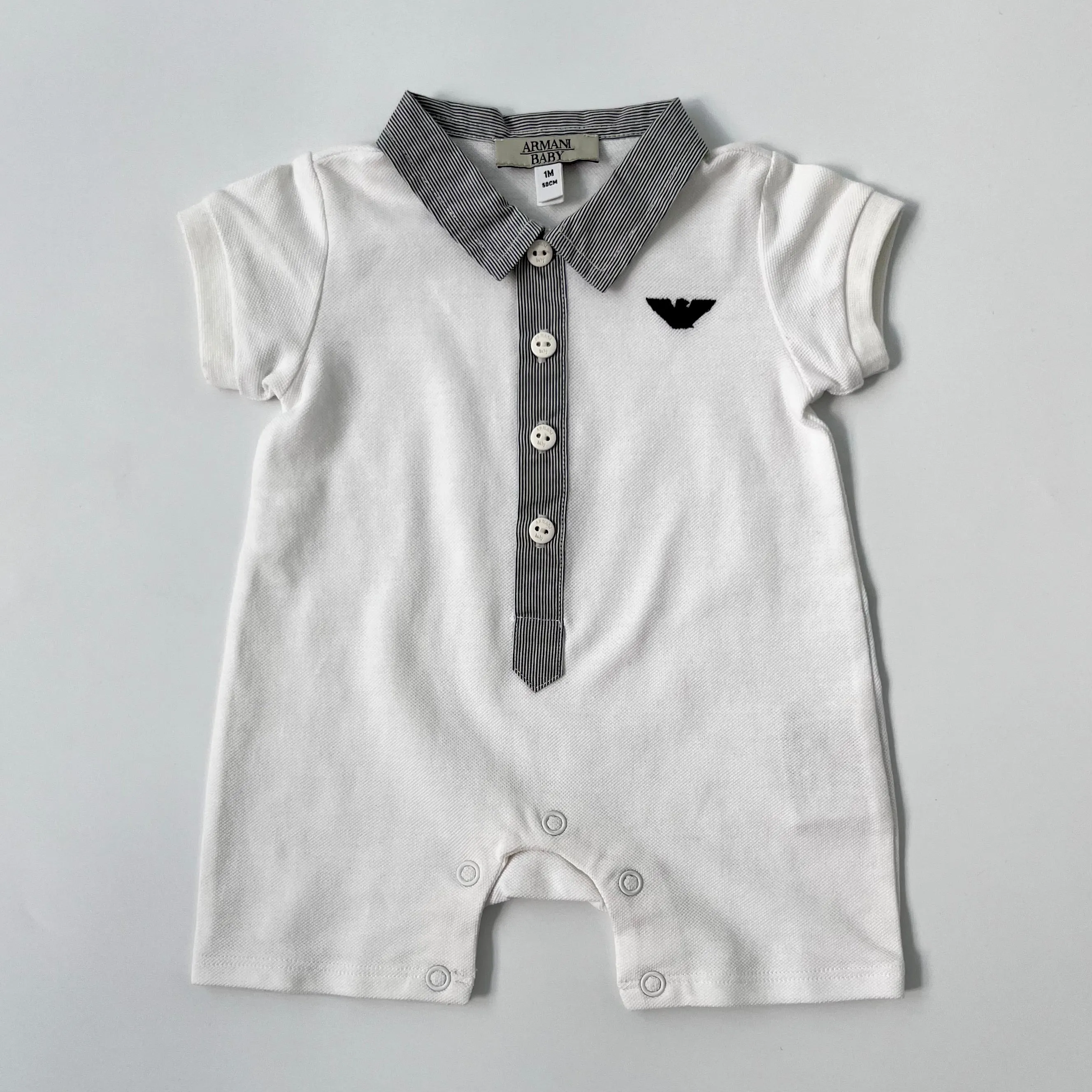 Armani White Aertex Romper: 1 Month