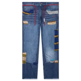 Blue Organic Denim Jeans With Mohair Patches - Iris Blue