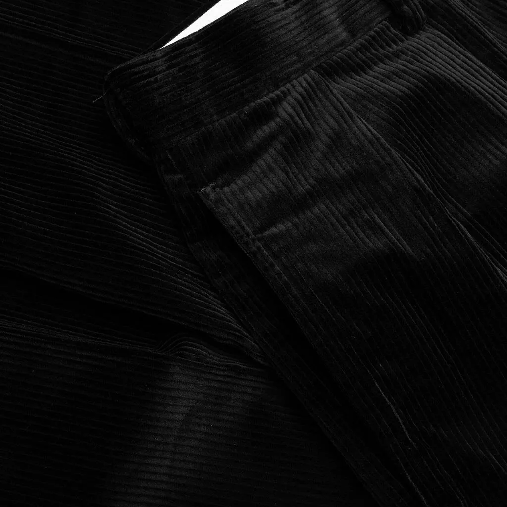 Double Pleated Corduroy Trousers - Black