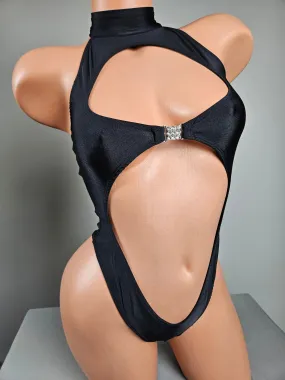 High Neck Cut Out Thong Back Romper