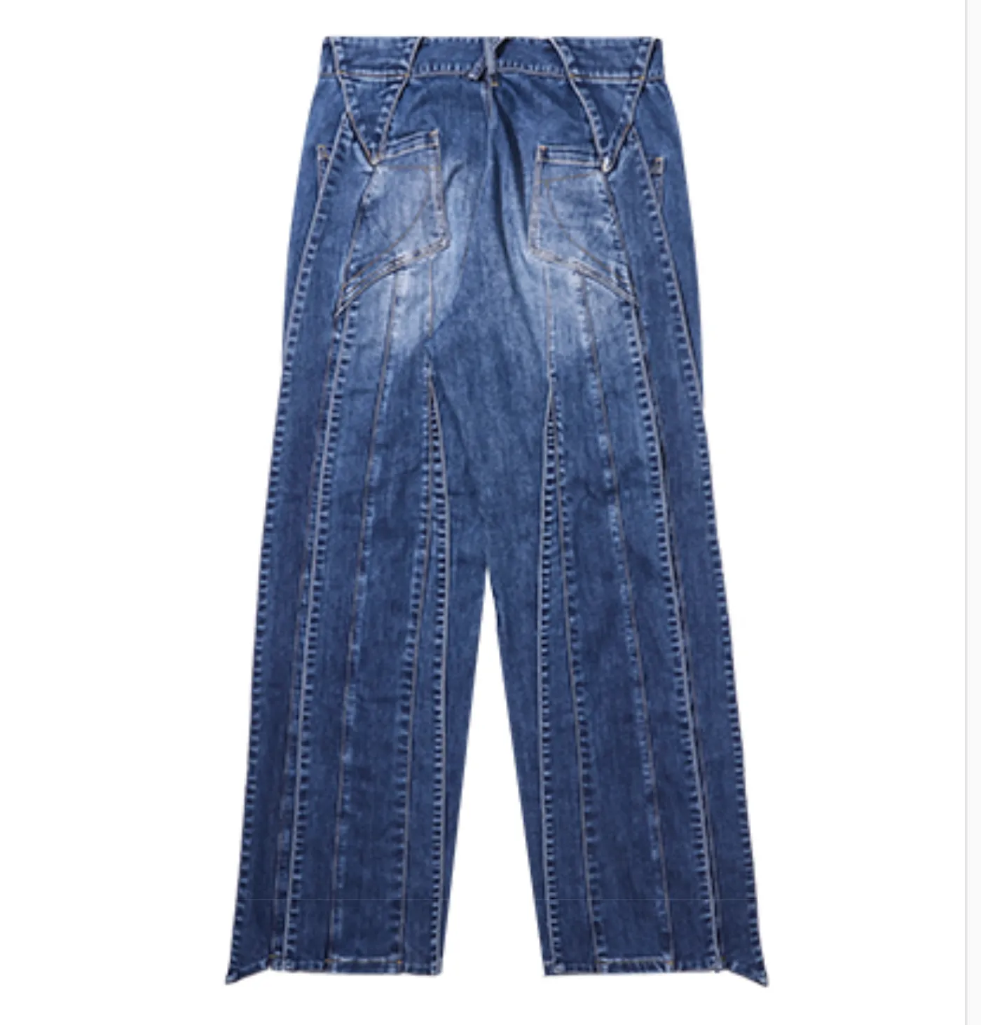 MULTI-LAYERED PANELS BAGGY DENIM JEANS - BLUE