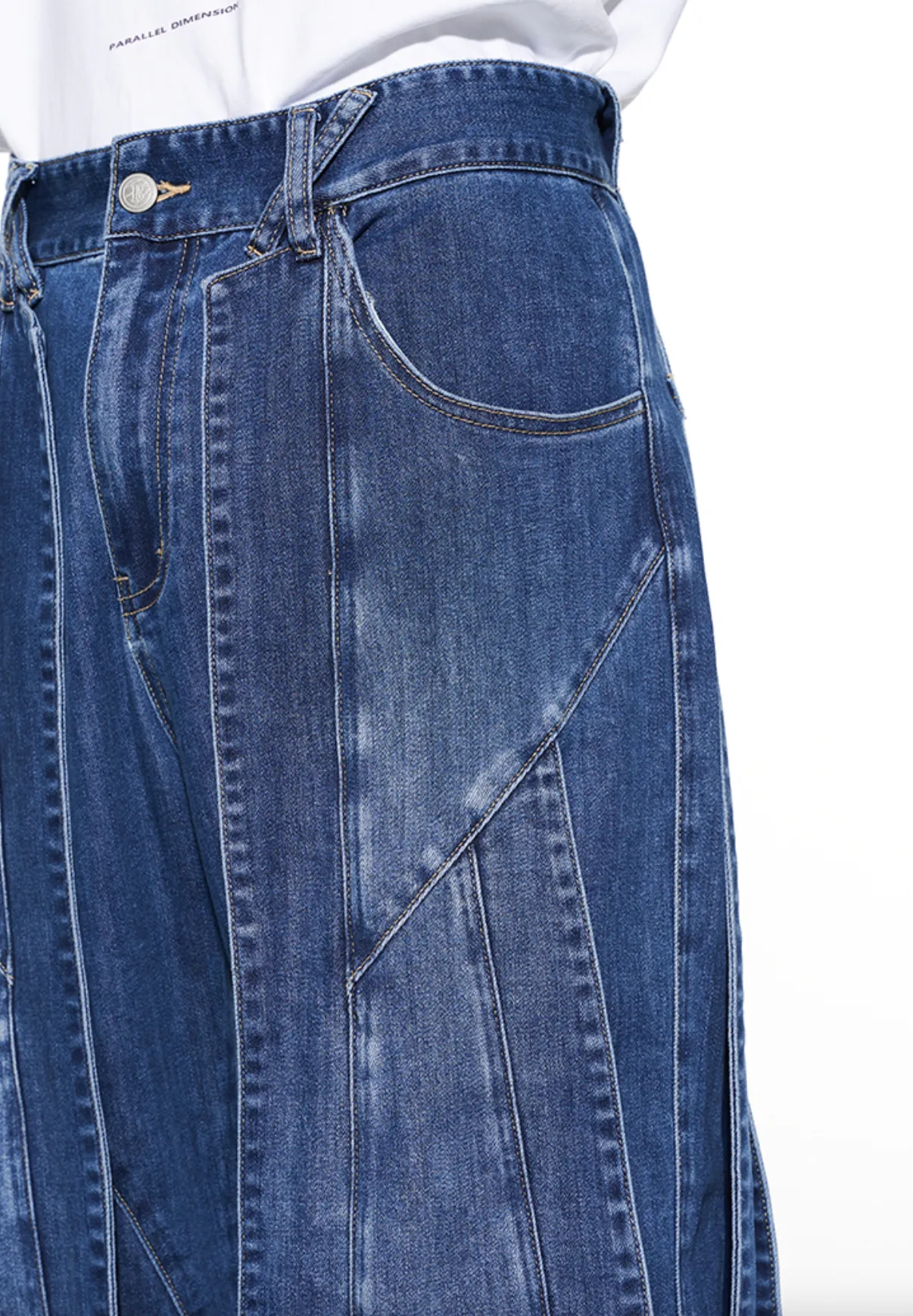 MULTI-LAYERED PANELS BAGGY DENIM JEANS - BLUE