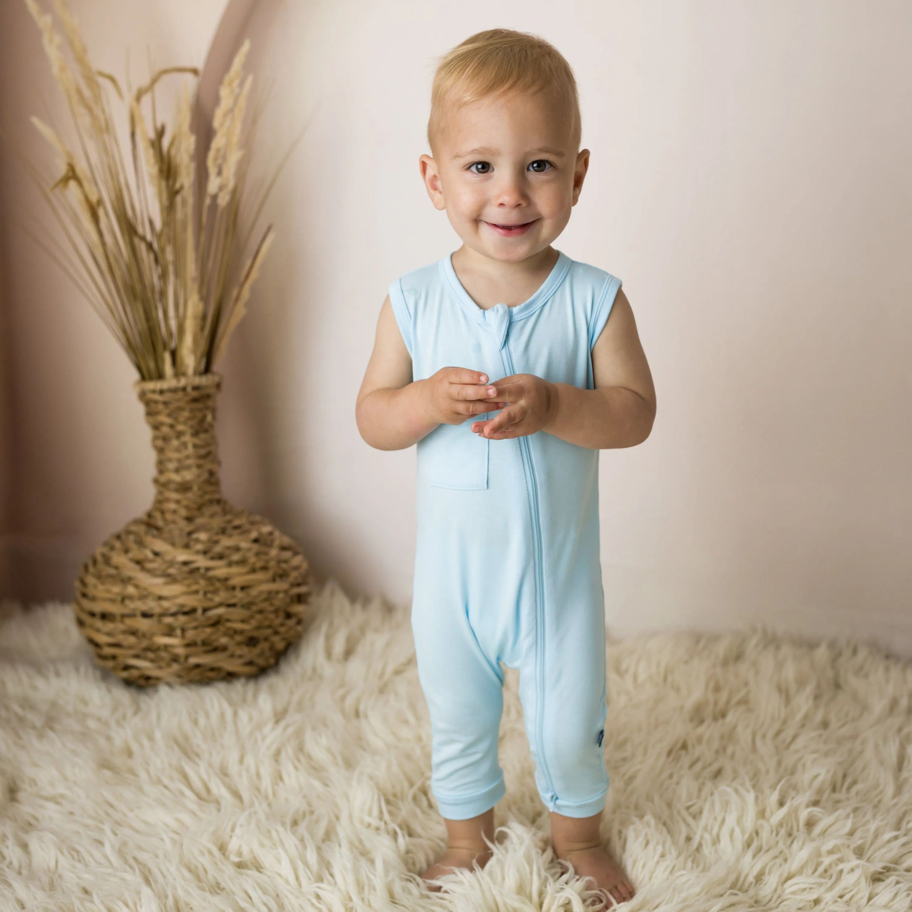 Zippered Sleeveless Romper in Powder